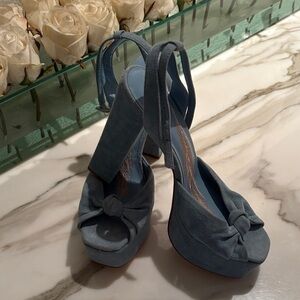B Brian Atwood Sky Blue Suede Heels